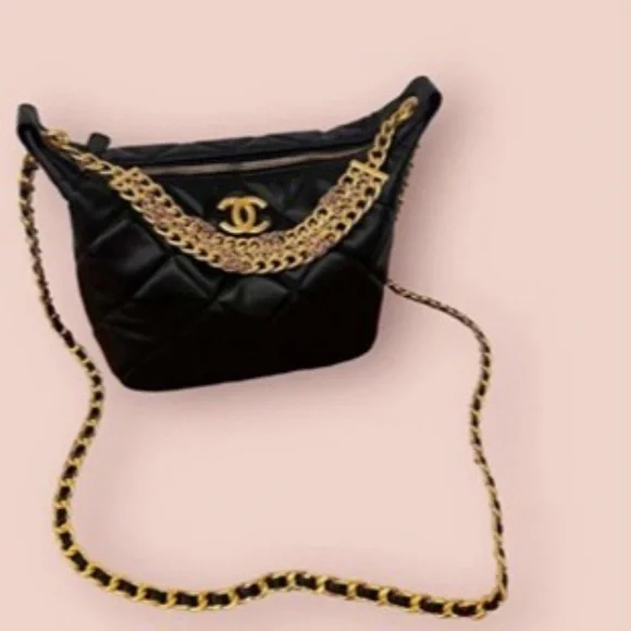 Vip novelty Black Quilted Bag with Gold Chain Accent - Picture 9 of 9